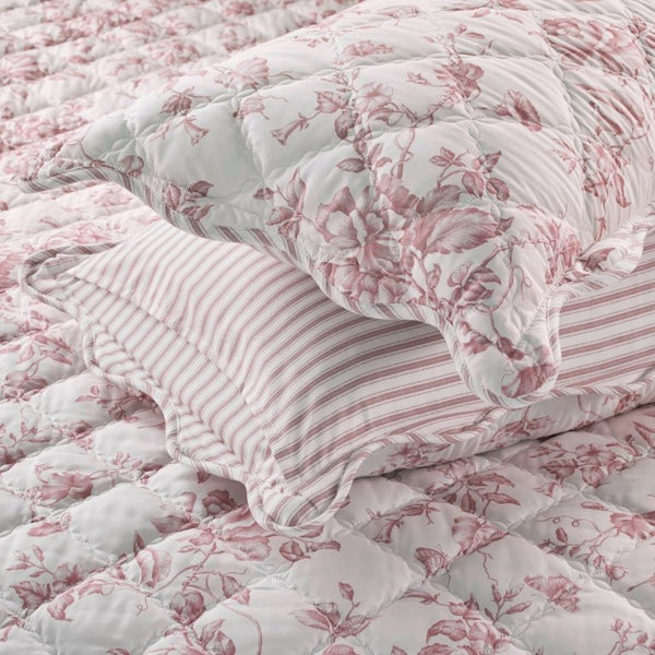 English Elm 4 Piece King Quilt Set Vintage Floral Scalloped Edge Microfiber Bedroom Bedding Pink B035P529067