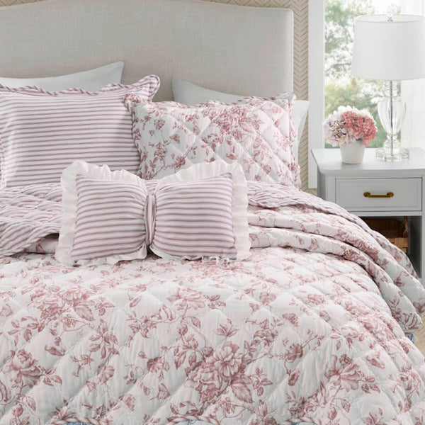 English Elm 4 Piece King Quilt Set Vintage Floral Scalloped Edge Microfiber Bedroom Bedding Pink B035P529067