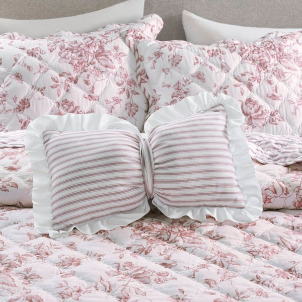 English Elm 4 Piece King Quilt Set Vintage Floral Scalloped Edge Microfiber Bedroom Bedding Pink B035P529067