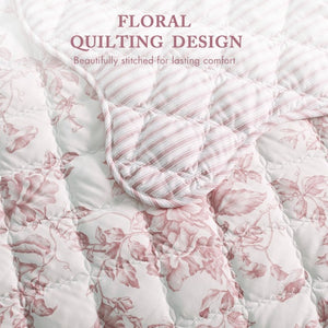 English Elm 4 Piece King Quilt Set Vintage Floral Scalloped Edge Microfiber Bedroom Bedding Pink B035P529067