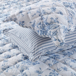 English Elm 4 Piece King Quilt Set Vintage Floral Scalloped Edge Microfiber Bedroom Bedding Blue B035P529070
