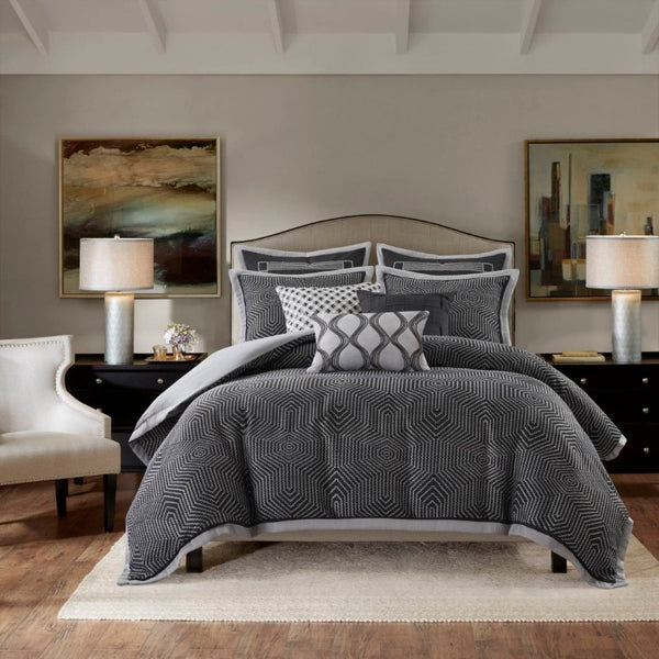 English Elm 9 Piece King Comforter Set Geometric Jacquard Bedding Bold Modern Bedroom Decor B035P529072