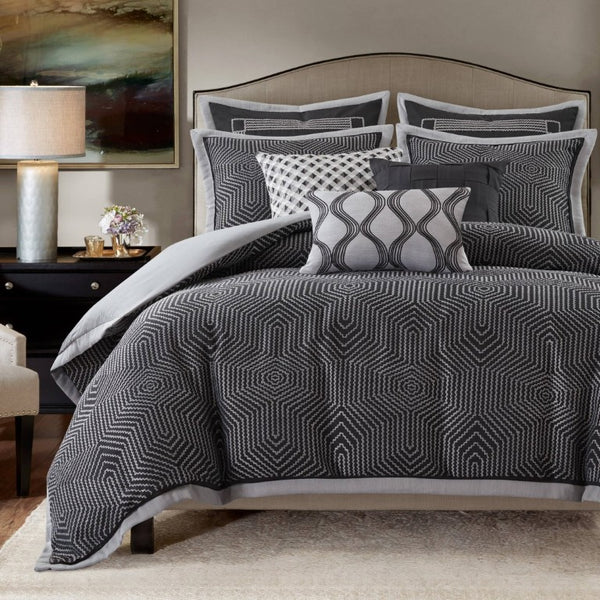 English Elm 9 Piece King Comforter Set Geometric Jacquard Bedding Bold Modern Bedroom Decor B035P529072
