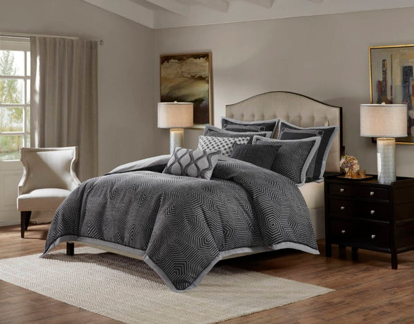 English Elm 9 Piece King Comforter Set Geometric Jacquard Bedding Bold Modern Bedroom Decor B035P529072
