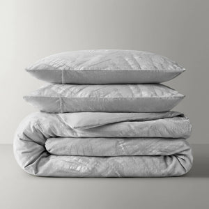 English Elm 3 Piece Jacquard Cotton Gauze Duvet Set Stone Washed Vintage Texture Full Queen Bedding Light Gray B035P529075