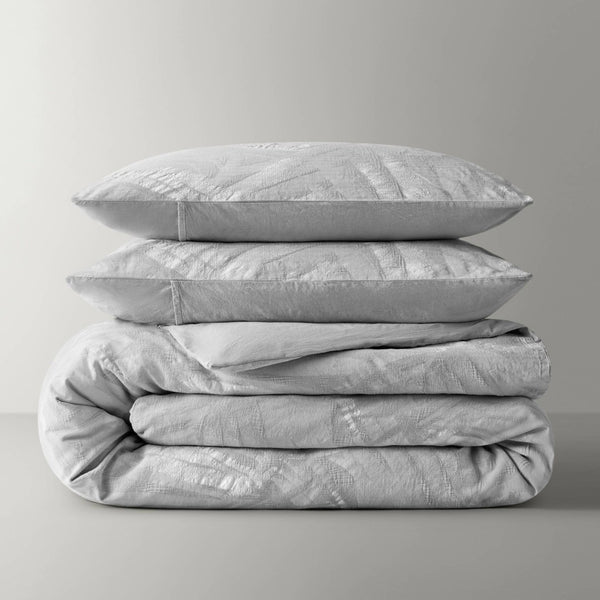 English Elm 3 Piece Jacquard Cotton Gauze Duvet Set Stone Washed Vintage Texture Full Queen Bedding Light Gray B035P529075