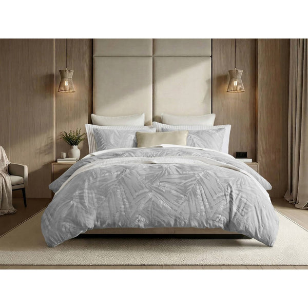 English Elm 3 Piece Jacquard Cotton Gauze Duvet Set Stone Washed Vintage Texture Full Queen Bedding Light Gray B035P529075