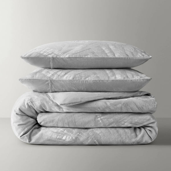 English Elm 3 Piece King Cotton Gauze Duvet Set Stone Washed Breathable Bohemian Bedding Light Gray B035P529076