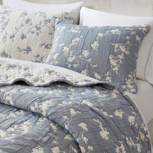 English Elm 3 Piece Jacquard Cotton Gauze Quilt Set Breathable Textured Bedding for Layered Bedroom Blue B035P529077