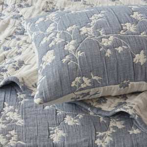 English Elm 3 Piece Jacquard Cotton Gauze Quilt Set Breathable Textured Bedding for Layered Bedroom Blue B035P529077
