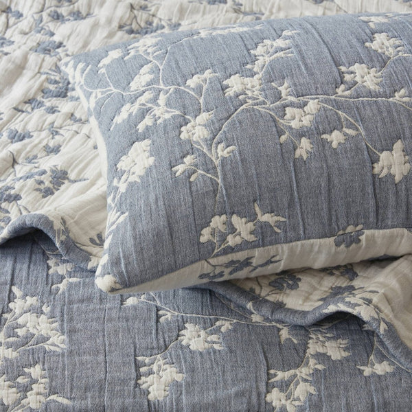 English Elm 3 Piece Jacquard Cotton Gauze Quilt Set Breathable Textured Bedding for Layered Bedroom Blue B035P529077