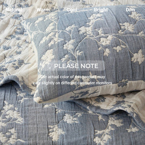 English Elm 3 Piece Jacquard Cotton Gauze Quilt Set Breathable Textured Bedding for Layered Bedroom Blue B035P529077