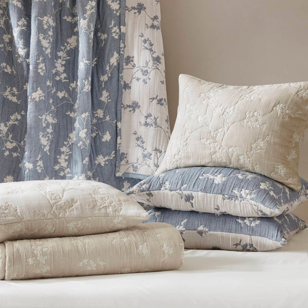 English Elm 3 Piece Jacquard Cotton Gauze Quilt Set Breathable Textured Bedding for Layered Bedroom Blue B035P529077