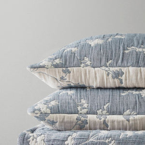 English Elm 3 Piece King Jacquard Cotton Gauze Quilt Set Breathable 480GSM All Season Warmth Blue B035P529078