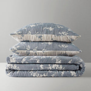 English Elm 3 Piece King Jacquard Cotton Gauze Quilt Set Breathable 480GSM All Season Warmth Blue B035P529078