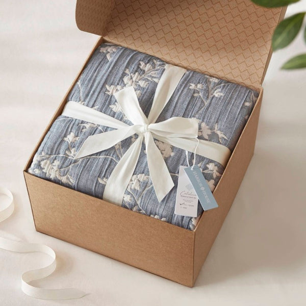 English Elm 3 Piece King Jacquard Cotton Gauze Quilt Set Breathable 480GSM All Season Warmth Blue B035P529078