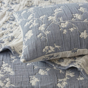 English Elm 3 Piece King Jacquard Cotton Gauze Quilt Set Breathable 480GSM All Season Warmth Blue B035P529078