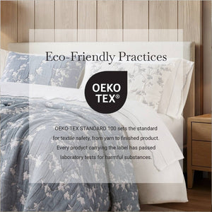 English Elm 3 Piece King Jacquard Cotton Gauze Quilt Set Breathable 480GSM All Season Warmth Blue B035P529078