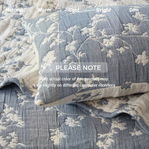 English Elm 3 Piece King Jacquard Cotton Gauze Quilt Set Breathable 480GSM All Season Warmth Blue B035P529078