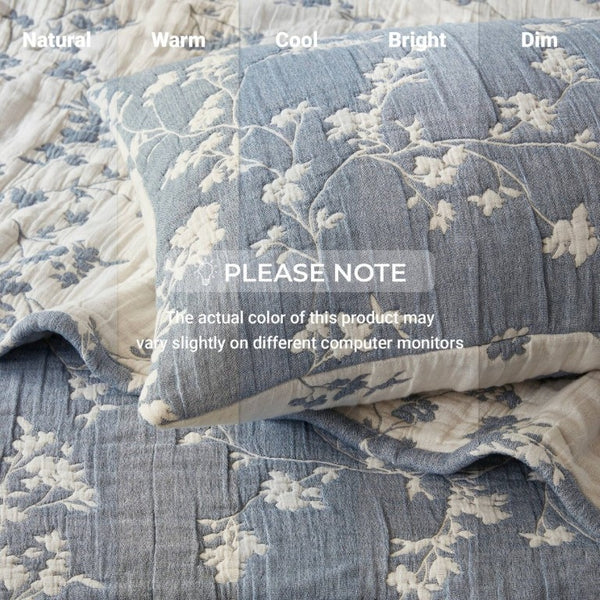 English Elm 3 Piece King Jacquard Cotton Gauze Quilt Set Breathable 480GSM All Season Warmth Blue B035P529078