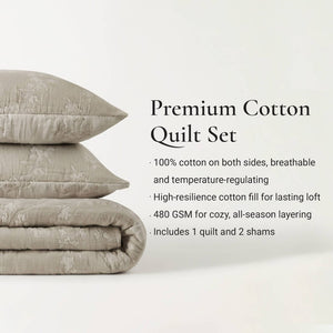 English Elm 3 Piece Jacquard Cotton Gauze Quilt Set Breathable Textured Bedding for Layered Bedroom Linen B035P529079