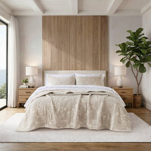 English Elm 3 Piece King Jacquard Cotton Gauze Quilt Set Breathable 480GSM All Season Warmth Linen B035P529080