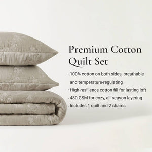 English Elm 3 Piece King Jacquard Cotton Gauze Quilt Set Breathable 480GSM All Season Warmth Linen B035P529080