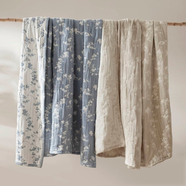 English Elm 3 Piece King Jacquard Cotton Gauze Quilt Set Breathable 480GSM All Season Warmth Linen B035P529080