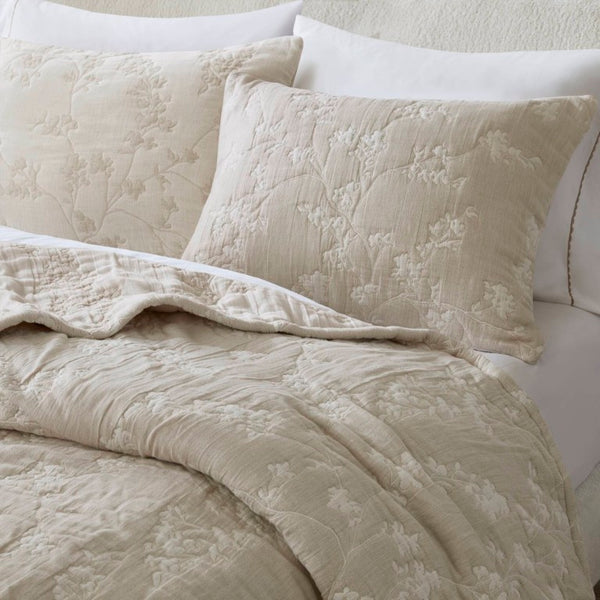 English Elm 3 Piece King Jacquard Cotton Gauze Quilt Set Breathable 480GSM All Season Warmth Linen B035P529080