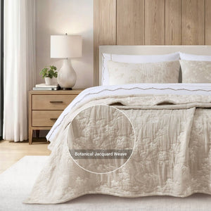 English Elm 3 Piece King Jacquard Cotton Gauze Quilt Set Breathable 480GSM All Season Warmth Linen B035P529080