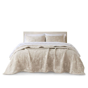 English Elm 3 Piece King Jacquard Cotton Gauze Quilt Set Breathable 480GSM All Season Warmth Linen B035P529080