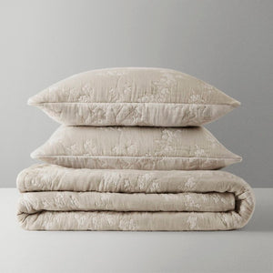 English Elm 3 Piece King Jacquard Cotton Gauze Quilt Set Breathable 480GSM All Season Warmth Linen B035P529080