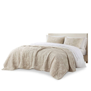 English Elm 3 Piece King Jacquard Cotton Gauze Quilt Set Breathable 480GSM All Season Warmth Linen B035P529080