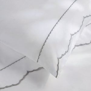 English Elm 4 Piece Queen Cotton Sateen Sheet Set with Scallop Embroidery for Refined Bedrooms Grey+White B035P529081