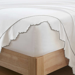 English Elm 4 Piece Queen Cotton Sateen Sheet Set with Scallop Embroidery for Refined Bedrooms Grey+White B035P529081
