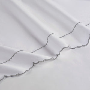 English Elm 4 Piece Queen Cotton Sateen Sheet Set with Scallop Embroidery for Refined Bedrooms Grey+White B035P529081