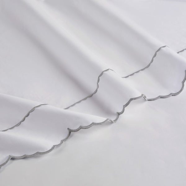 English Elm 4 Piece Queen Cotton Sateen Sheet Set with Scallop Embroidery for Refined Bedrooms Grey+White B035P529081