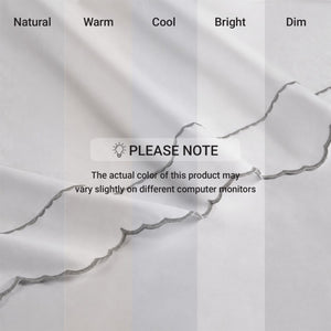 English Elm 4 Piece King Cotton Sheet Set with Sateen Weave Scallop Embroidery Deep Pocket Bedding Grey+White B035P529082