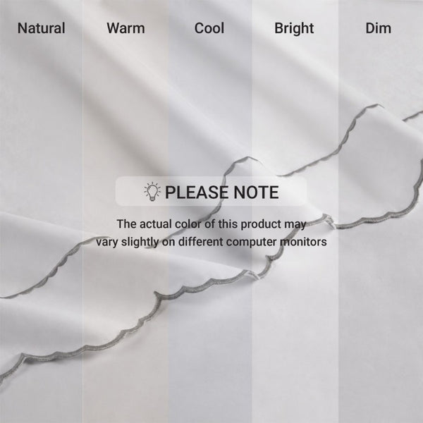 English Elm 4 Piece King Cotton Sheet Set with Sateen Weave Scallop Embroidery Deep Pocket Bedding Grey+White B035P529082
