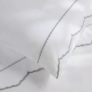 English Elm 4 Piece King Cotton Sheet Set with Sateen Weave Scallop Embroidery Deep Pocket Bedding Grey+White B035P529082