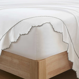 English Elm 4 Piece King Cotton Sheet Set with Sateen Weave Scallop Embroidery Deep Pocket Bedding Grey+White B035P529082