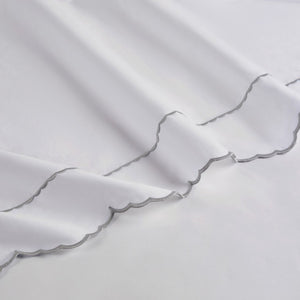 English Elm 4 Piece King Cotton Sheet Set with Sateen Weave Scallop Embroidery Deep Pocket Bedding Grey+White B035P529082