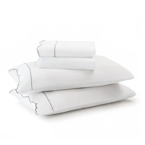 English Elm 4 Piece King Cotton Sheet Set with Sateen Weave Scallop Embroidery Deep Pocket Bedding Grey+White B035P529082
