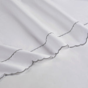 English Elm 4 Piece Cotton Sateen Sheet Set with Scallop Embroidery for a Refined Bedroom Cal King Grey+White B035P529083