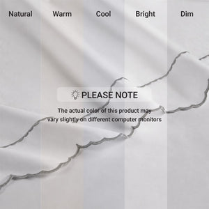 English Elm 4 Piece Cotton Sateen Sheet Set with Scallop Embroidery for a Refined Bedroom Cal King Grey+White B035P529083