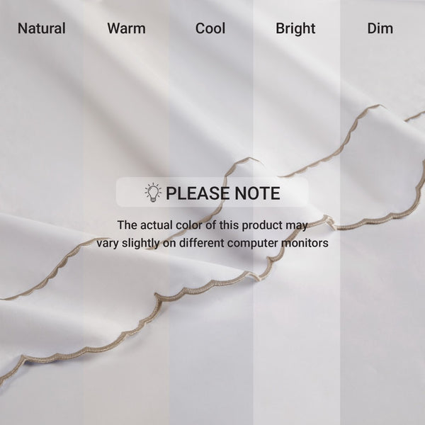 English Elm 4 Piece Queen Cotton Sateen Sheet Set with Scallop Embroidery for Refined Bedrooms Linen B035P529085