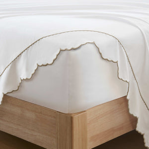 English Elm 4 Piece Queen Cotton Sateen Sheet Set with Scallop Embroidery for Refined Bedrooms Linen B035P529085