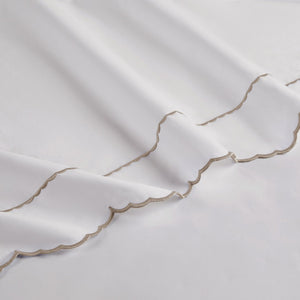 English Elm 4 Piece Queen Cotton Sateen Sheet Set with Scallop Embroidery for Refined Bedrooms Linen B035P529085