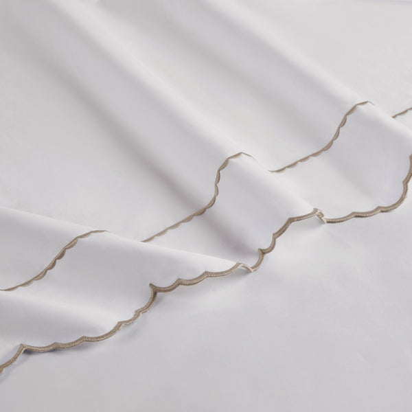 English Elm 4 Piece Queen Cotton Sateen Sheet Set with Scallop Embroidery for Refined Bedrooms Linen B035P529085