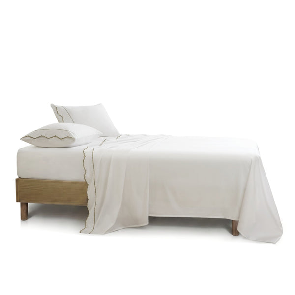 English Elm 4 Piece Queen Cotton Sateen Sheet Set with Scallop Embroidery for Refined Bedrooms Linen B035P529085